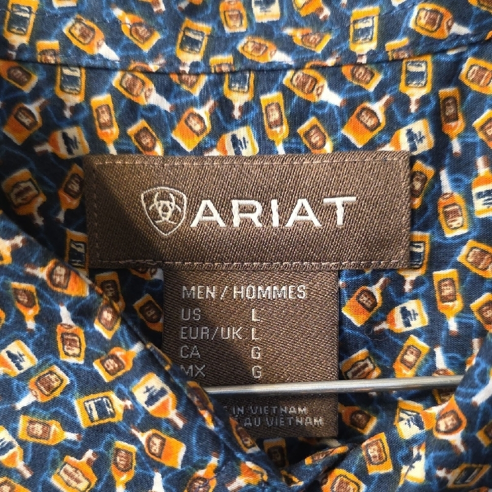 Ariat Men's Blue and Brown Patterned Dress Shirt - Picture 2 of 2